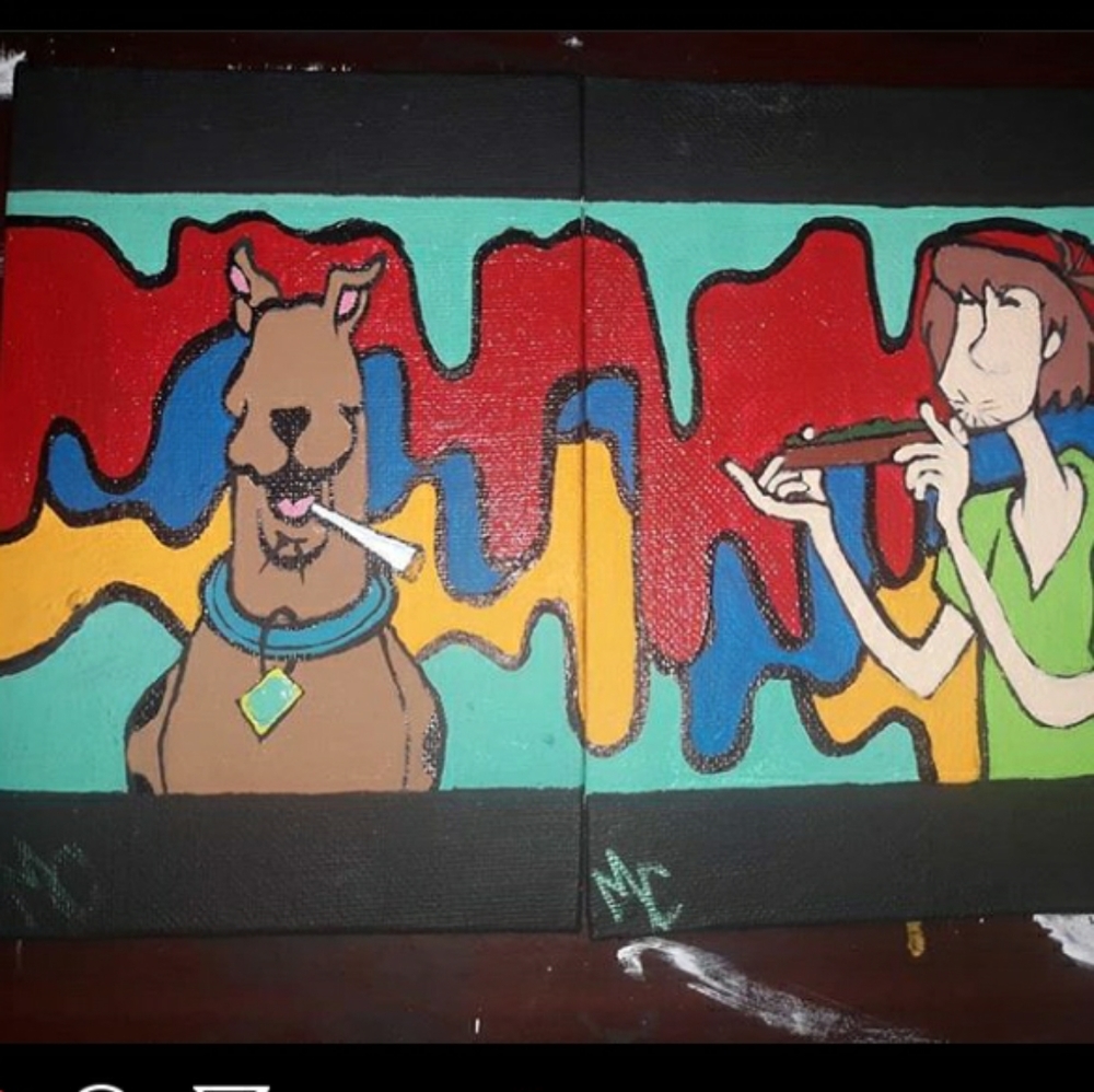 2 PC shaggy and scooby acrylic paintings.